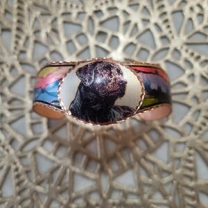Artisan Copper Dog Portrait Cuff Bracelet – Wearable Art Statement Jewelry, One